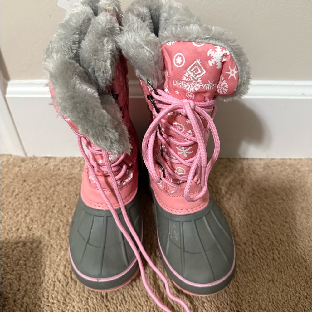 Dream Pairs Pink and Gray Faux Fur Boots